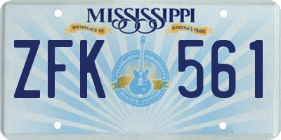 MS license plate ZFK561