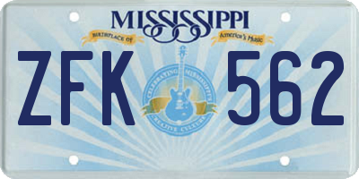 MS license plate ZFK562