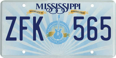 MS license plate ZFK565
