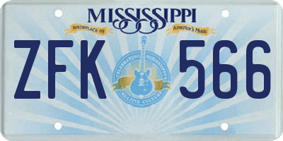 MS license plate ZFK566