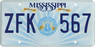 MS license plate ZFK567