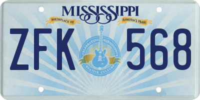 MS license plate ZFK568