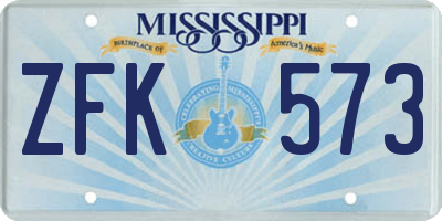 MS license plate ZFK573