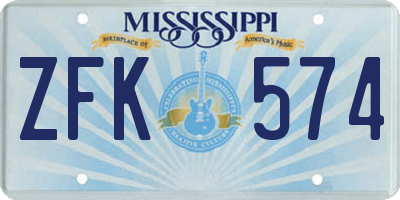 MS license plate ZFK574