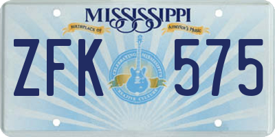 MS license plate ZFK575