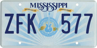 MS license plate ZFK577