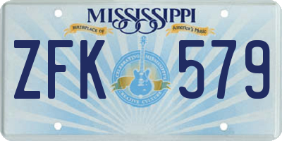 MS license plate ZFK579
