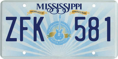 MS license plate ZFK581