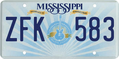 MS license plate ZFK583