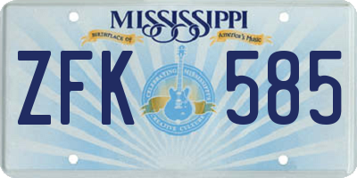 MS license plate ZFK585