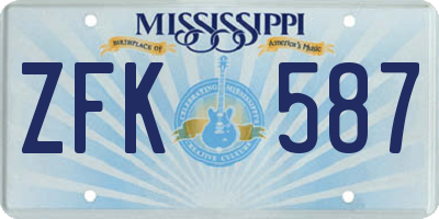 MS license plate ZFK587