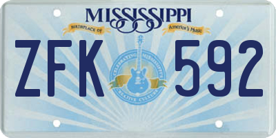 MS license plate ZFK592