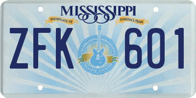 MS license plate ZFK601