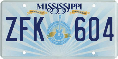 MS license plate ZFK604