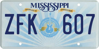 MS license plate ZFK607