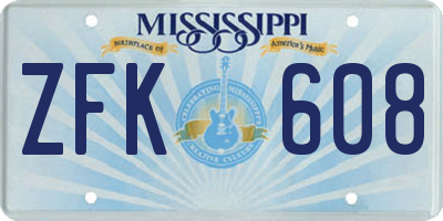 MS license plate ZFK608