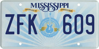 MS license plate ZFK609