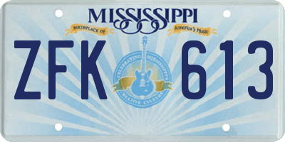 MS license plate ZFK613