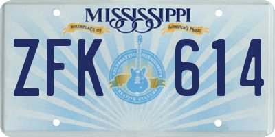 MS license plate ZFK614