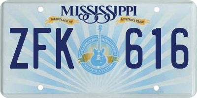 MS license plate ZFK616
