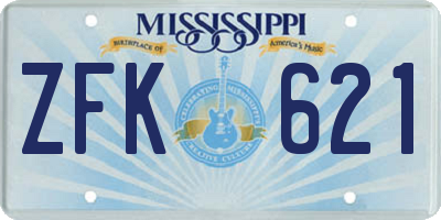 MS license plate ZFK621