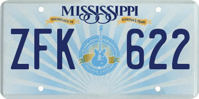 MS license plate ZFK622