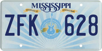 MS license plate ZFK628