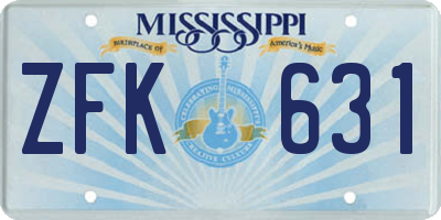 MS license plate ZFK631