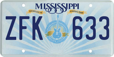 MS license plate ZFK633
