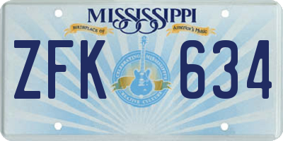 MS license plate ZFK634