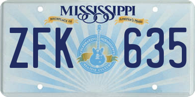 MS license plate ZFK635