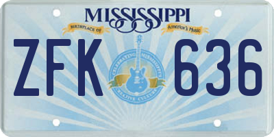 MS license plate ZFK636