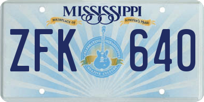 MS license plate ZFK640