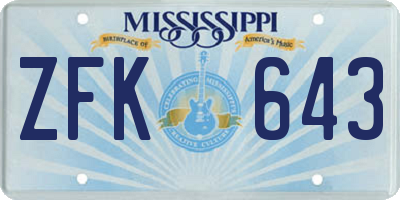 MS license plate ZFK643
