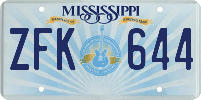 MS license plate ZFK644