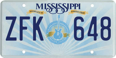 MS license plate ZFK648