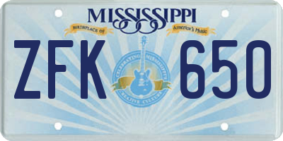 MS license plate ZFK650