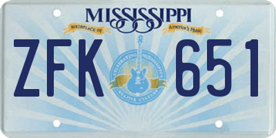 MS license plate ZFK651