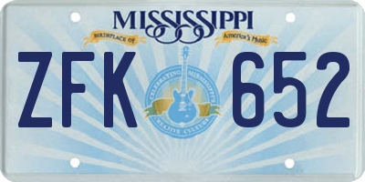 MS license plate ZFK652