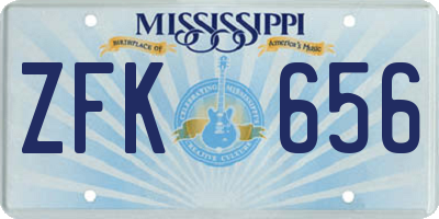 MS license plate ZFK656