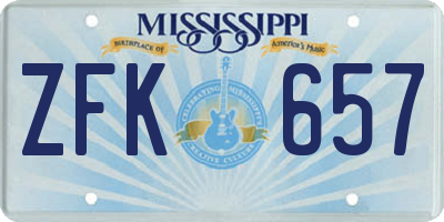 MS license plate ZFK657