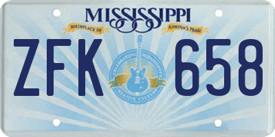 MS license plate ZFK658