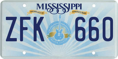MS license plate ZFK660