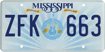 MS license plate ZFK663