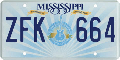 MS license plate ZFK664
