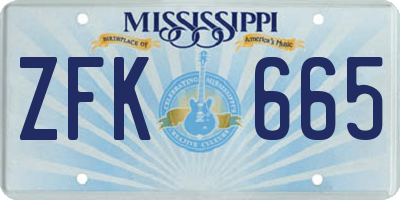 MS license plate ZFK665