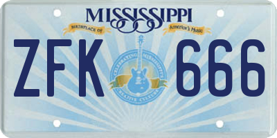 MS license plate ZFK666