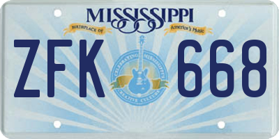 MS license plate ZFK668