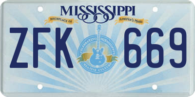 MS license plate ZFK669