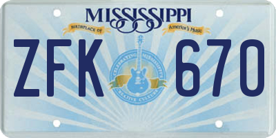 MS license plate ZFK670